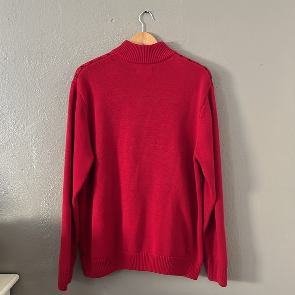 Vintage 90s Chaps Moose Nordic Sweater Men’s L Red 1/4 Zip 100% Cotton - Picture 4 of 15